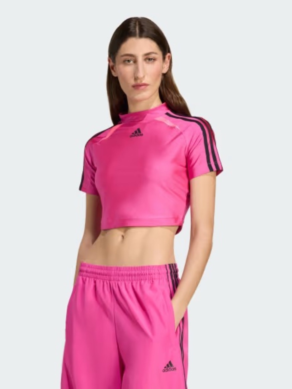 adidas JZ8281 Teamgeist Adicolor Small Slim Fit Crop Top Baby Tee Lucid Pink Y2K